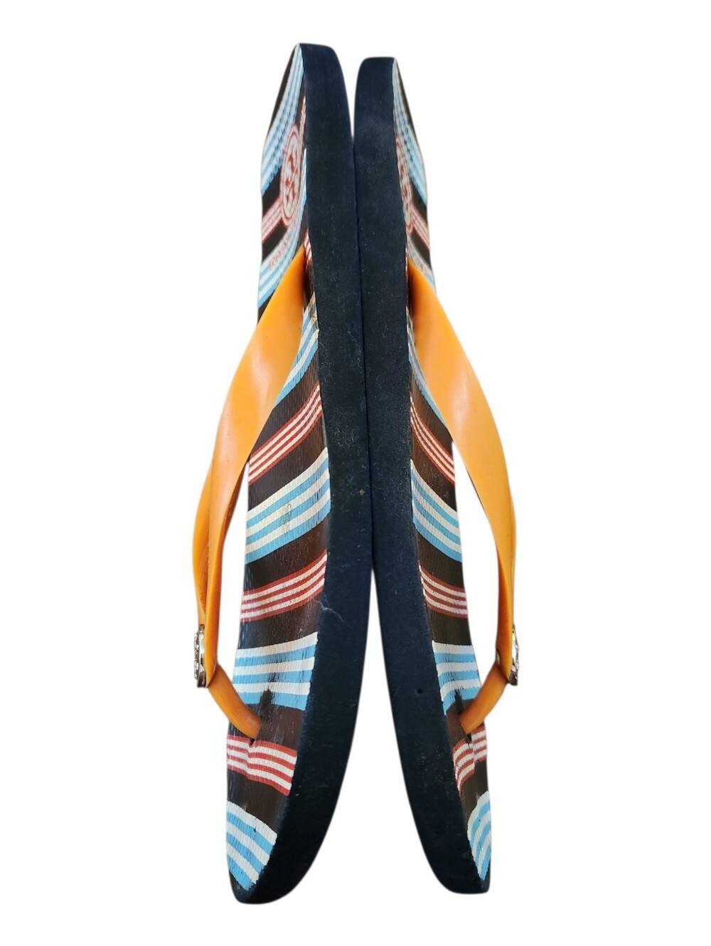 Tory Burch multicolor striped flip-flop sandals with a logo medallion - Picture 7 of 8